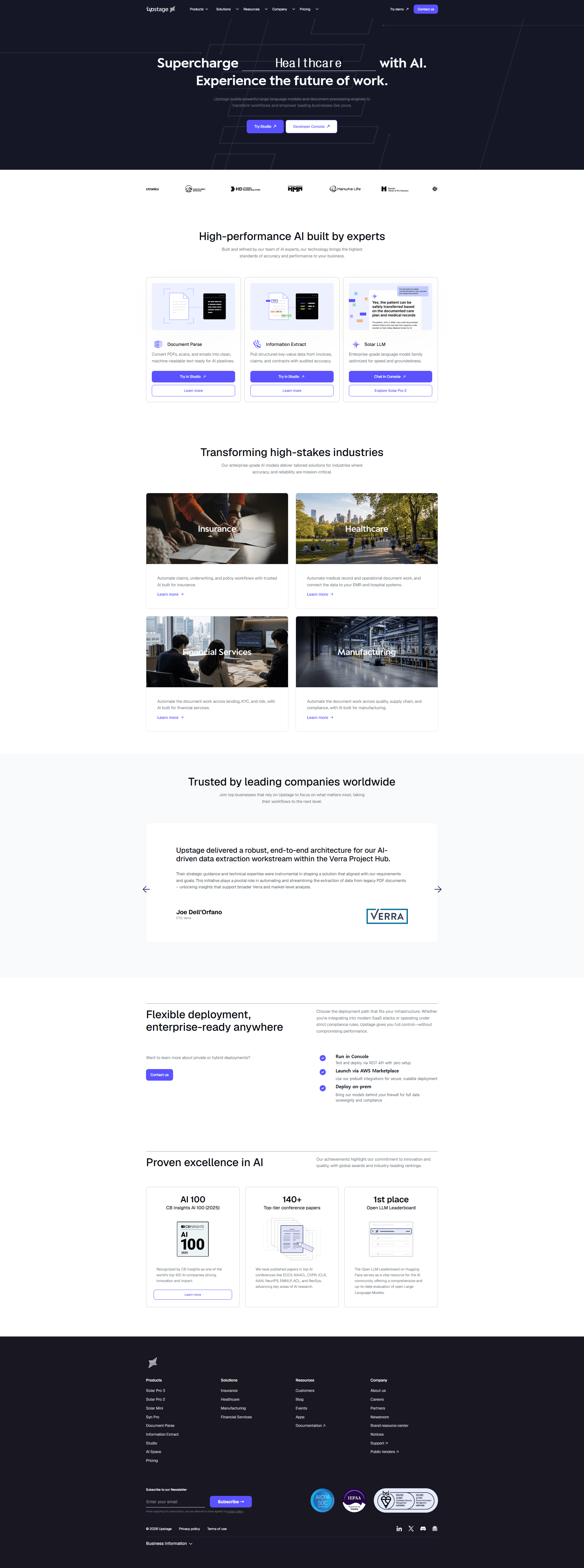Upstage AI - Building intelligence for the future of work — IT/스타트업 플랫폼/서비스 웹사이트 디자인 레퍼런스 스크린샷 1