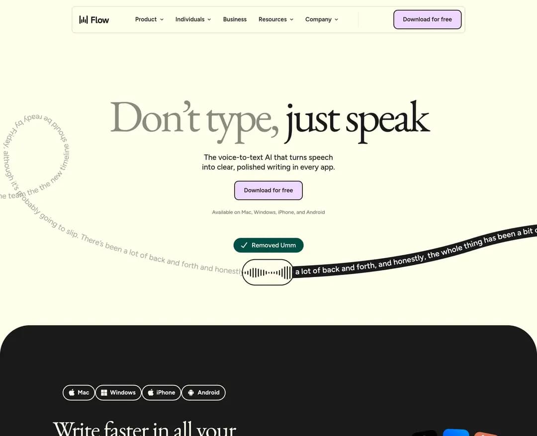 Wispr Flow — IT/스타트업 플랫폼 웹사이트 디자인 레퍼런스