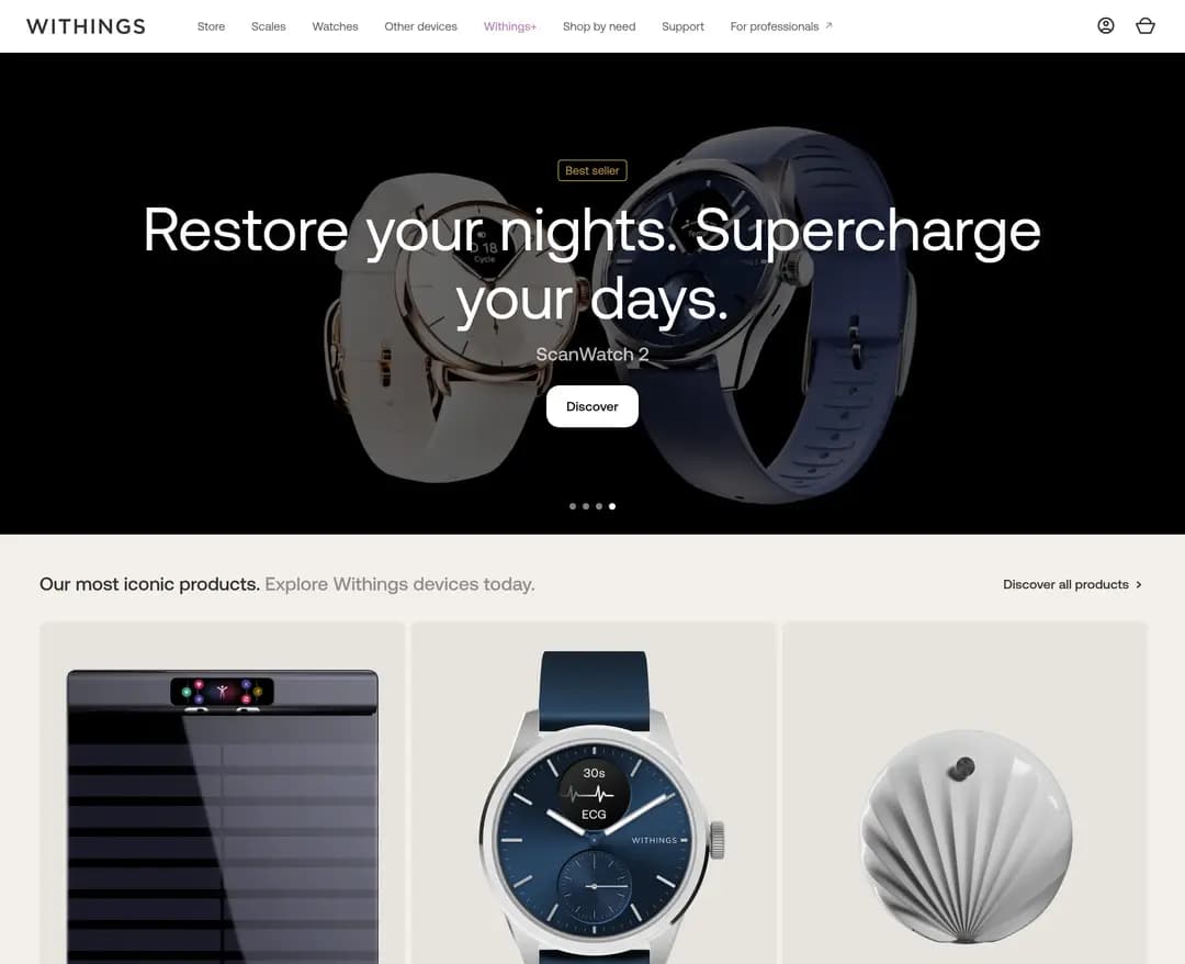 Withings — 병원/의료 쇼핑몰 웹사이트 디자인 레퍼런스