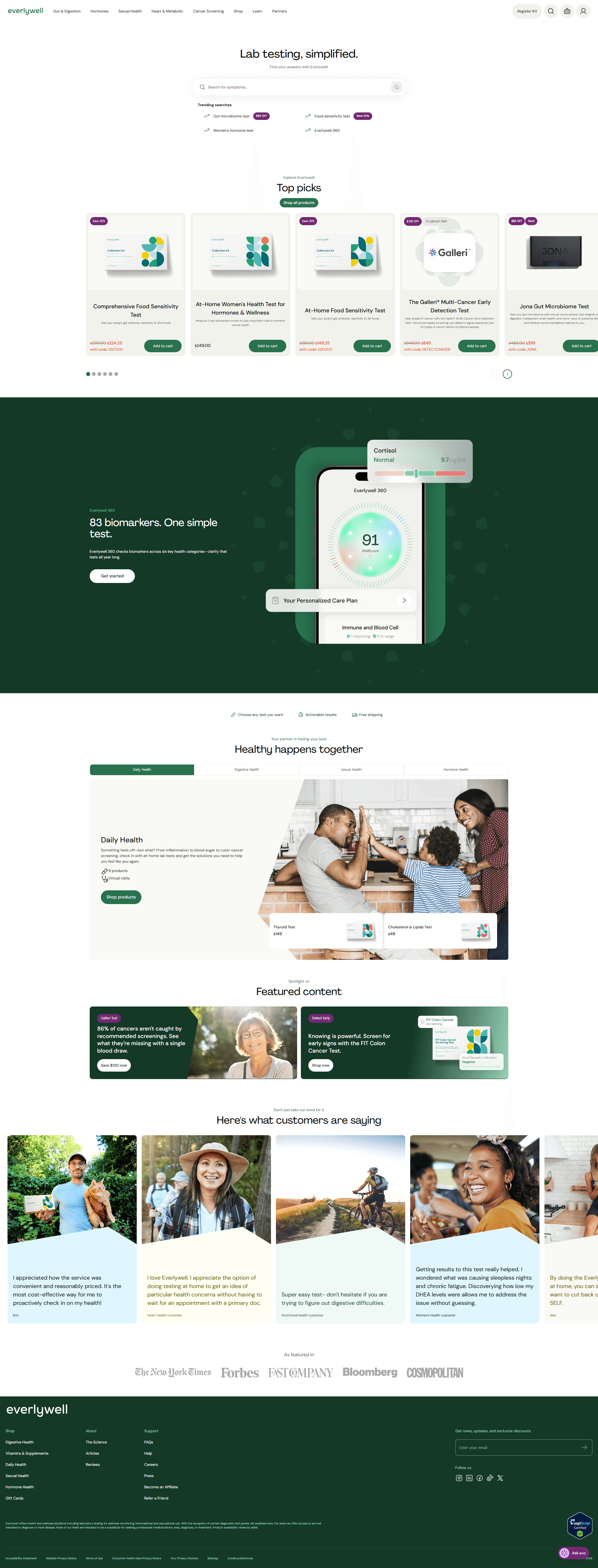 Everlywell - Innovative at-home Health Testing — 병원/의료 쇼핑몰 웹사이트 디자인 레퍼런스 스크린샷 1