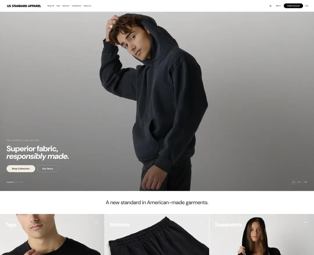 US Standard Apparel — 패션 쇼핑몰 웹사이트 디자인 레퍼런스