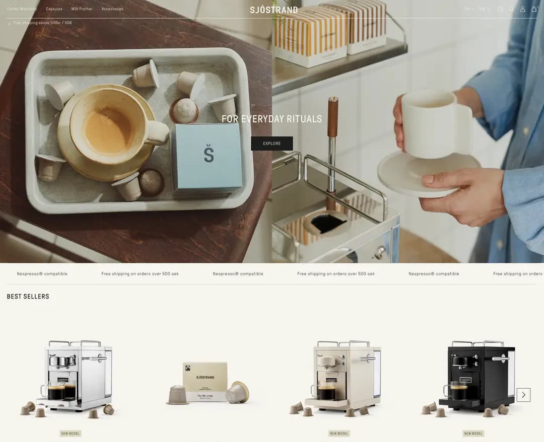 Sjöstrand Coffee — 카페/음식 쇼핑몰 웹사이트 디자인 레퍼런스