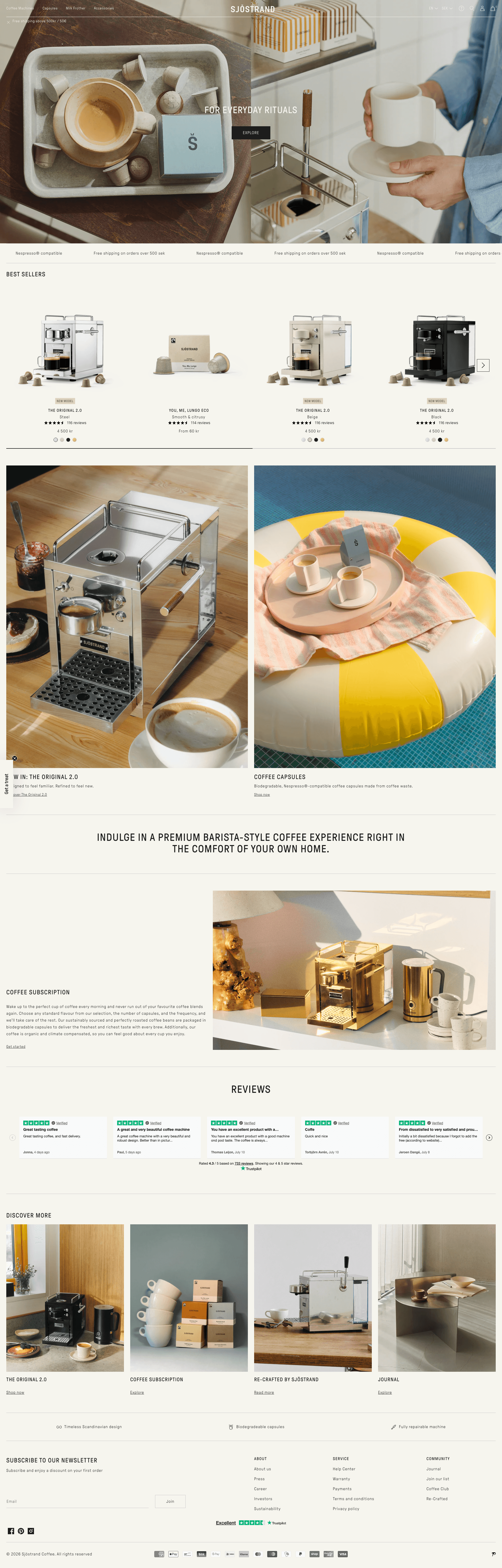 Sjöstrand Coffee — 카페/음식 쇼핑몰 웹사이트 디자인 레퍼런스 스크린샷 1