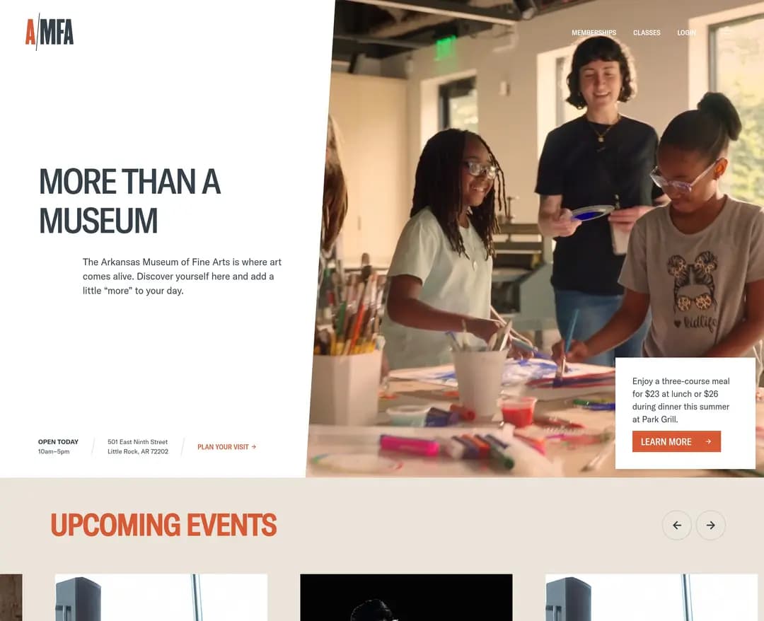 Arkansas Museum of Fine Arts — 기타 소개 웹사이트 디자인 레퍼런스