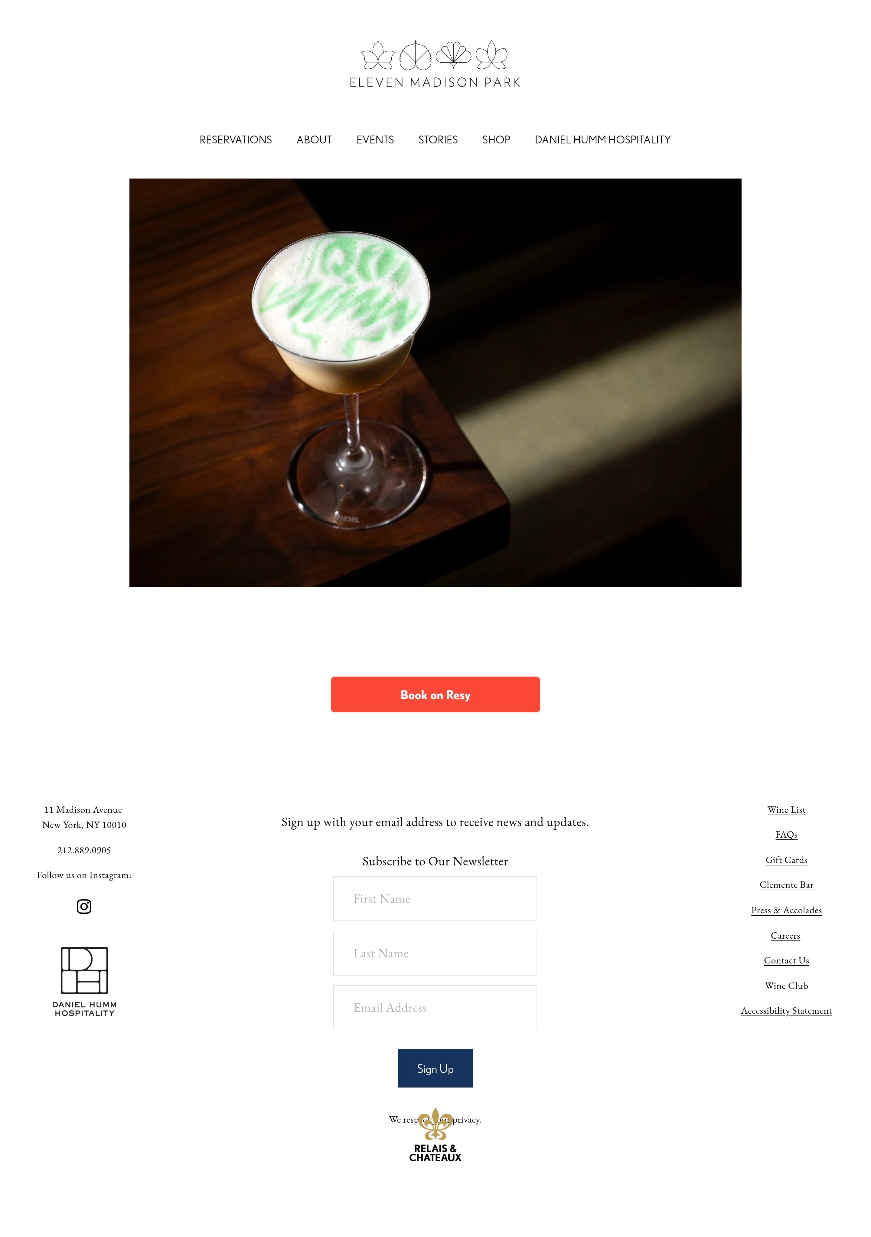 Eleven Madison Park — 카페/음식 소개 웹사이트 디자인 레퍼런스