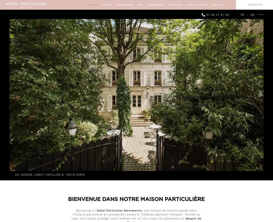 Hôtel Particulier Montmartre — 여행/호텔 랜딩페이지 웹사이트 디자인 레퍼런스