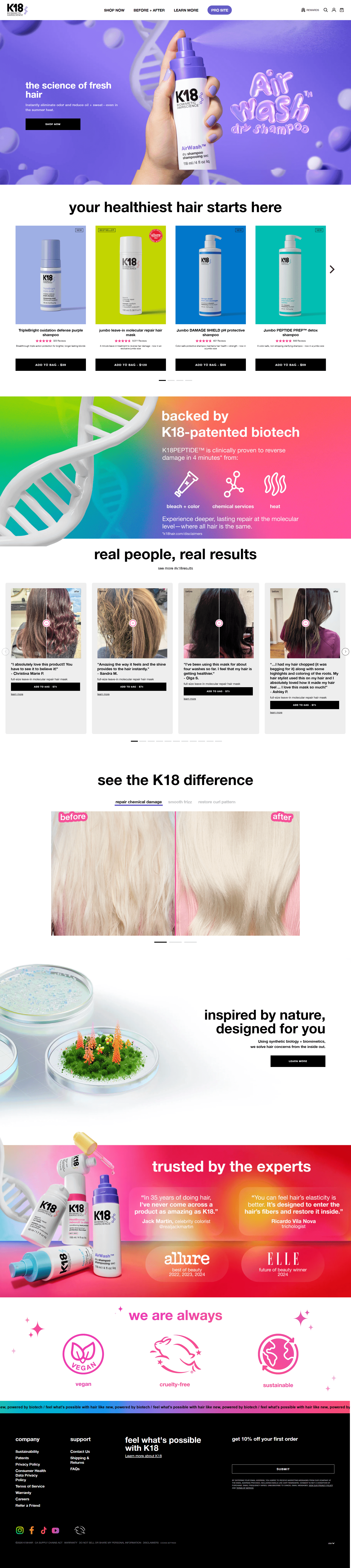 K18Hair — 화장품 쇼핑몰 웹사이트 디자인 레퍼런스 스크린샷 1