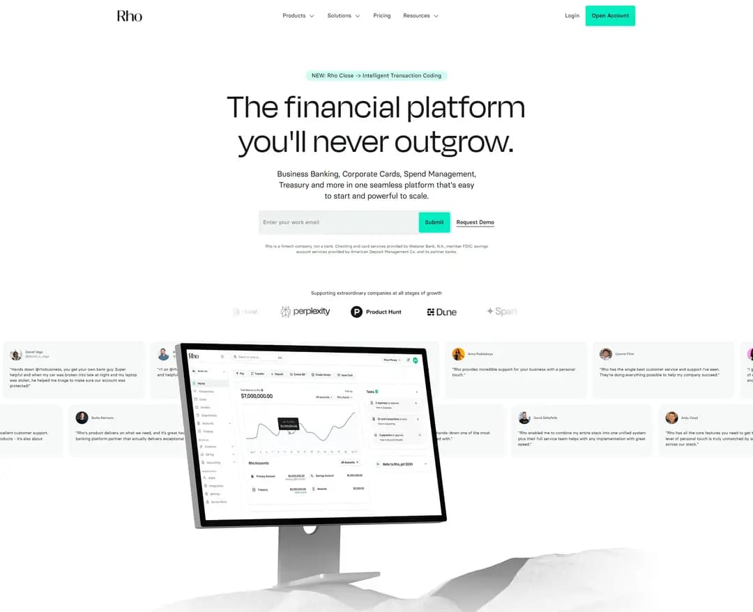 Rho — 금융/부동산 플랫폼 웹사이트 디자인 레퍼런스