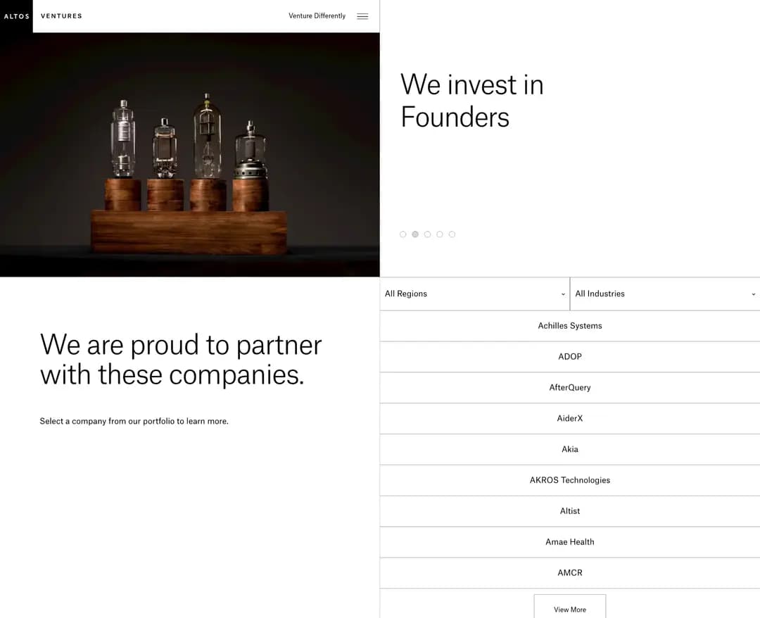 Altos Ventures — 금융/부동산 소개 웹사이트 디자인 레퍼런스