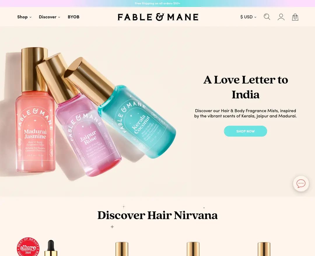 Fable & Mane — 화장품 쇼핑몰 웹사이트 디자인 레퍼런스