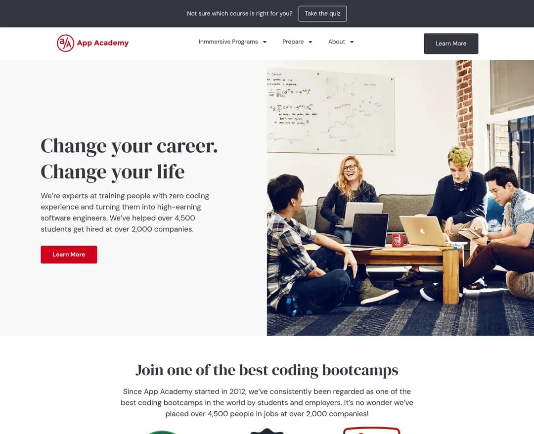 App Academy — 교육 소개 웹사이트 디자인 레퍼런스