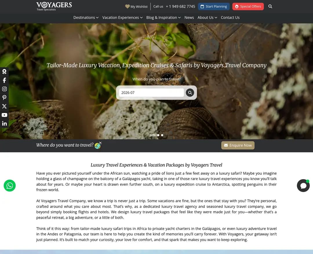 Voyagers Travel Company — 여행/호텔 플랫폼 웹사이트 디자인 레퍼런스