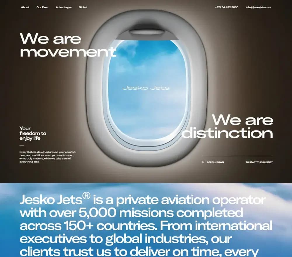 Jesko Jets — 여행/호텔 랜딩페이지 웹사이트 디자인 레퍼런스