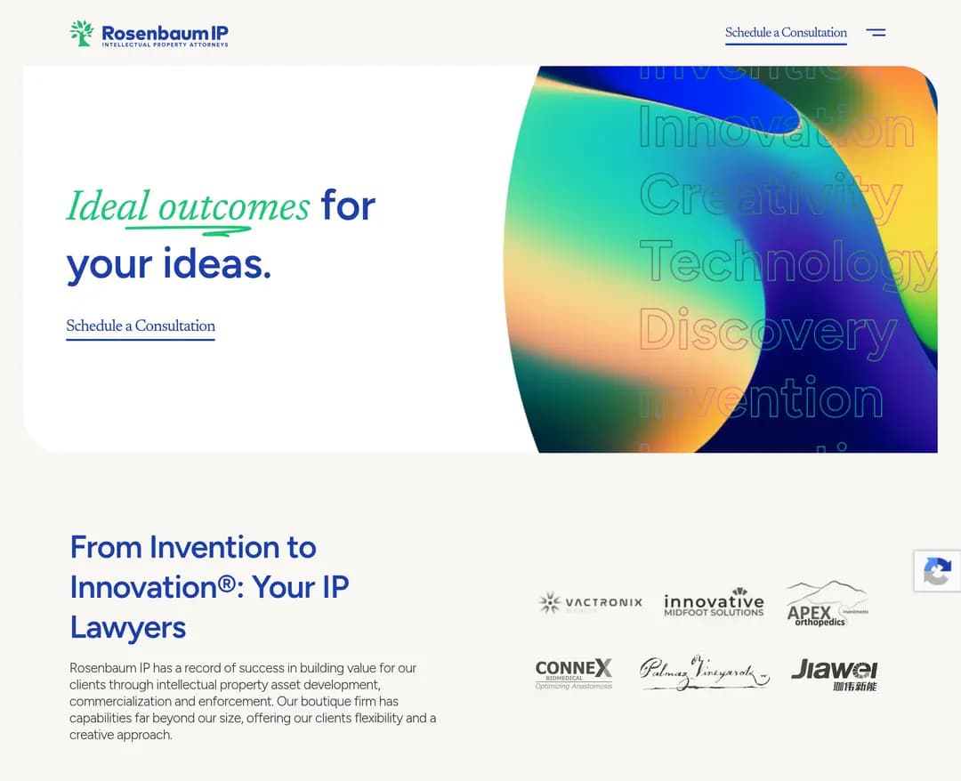 Rosenbaum IP — 법률/세무 소개 웹사이트 디자인 레퍼런스