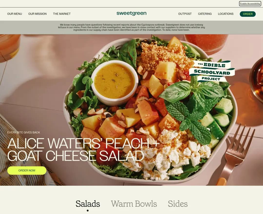 sweetgreen — 카페/음식 쇼핑몰 웹사이트 디자인 레퍼런스