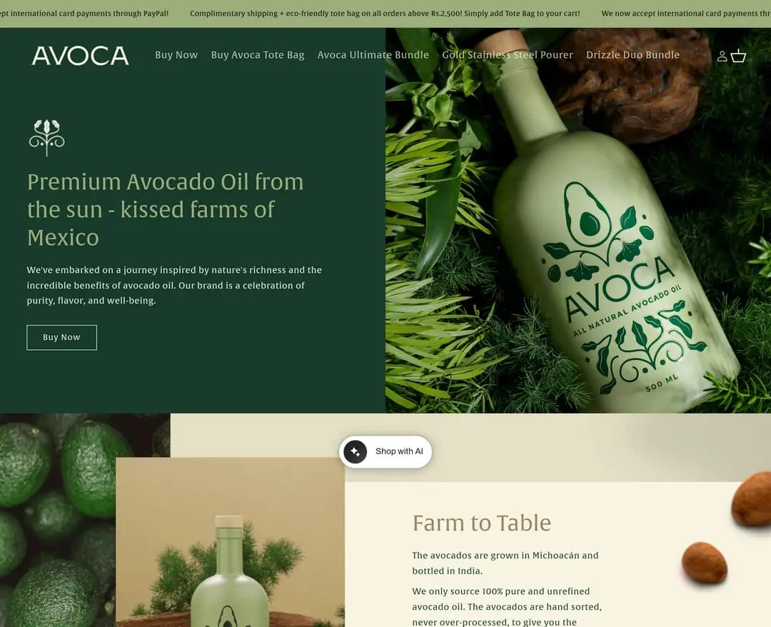 Avoca — 카페/음식 쇼핑몰 웹사이트 디자인 레퍼런스