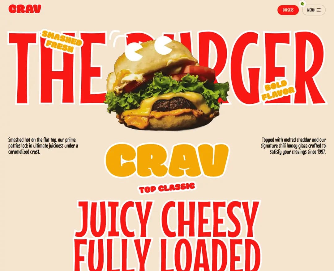 CRAV Burgers — 카페/음식 쇼핑몰 웹사이트 디자인 레퍼런스