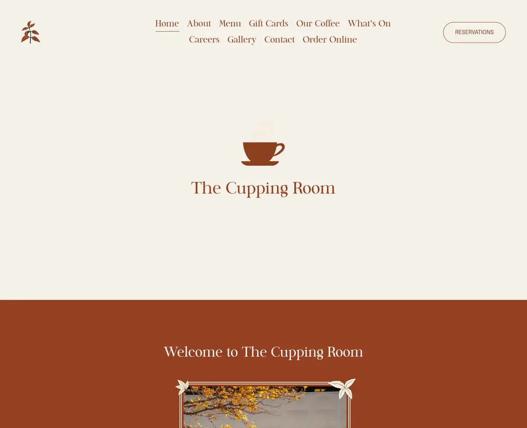 The Cupping Room — 카페/음식 랜딩페이지 웹사이트 디자인 레퍼런스