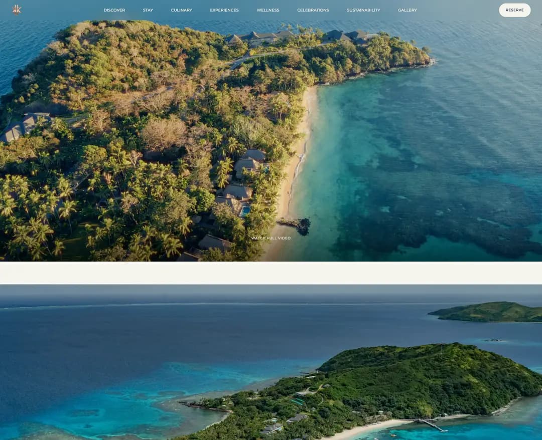 Kokomo Private Island Fiji — 여행/호텔 소개 웹사이트 디자인 레퍼런스