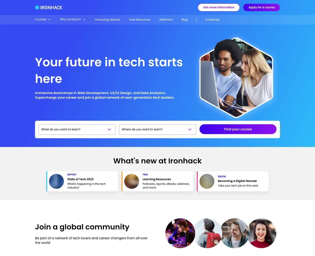 Ironhack — 교육 플랫폼 웹사이트 디자인 레퍼런스