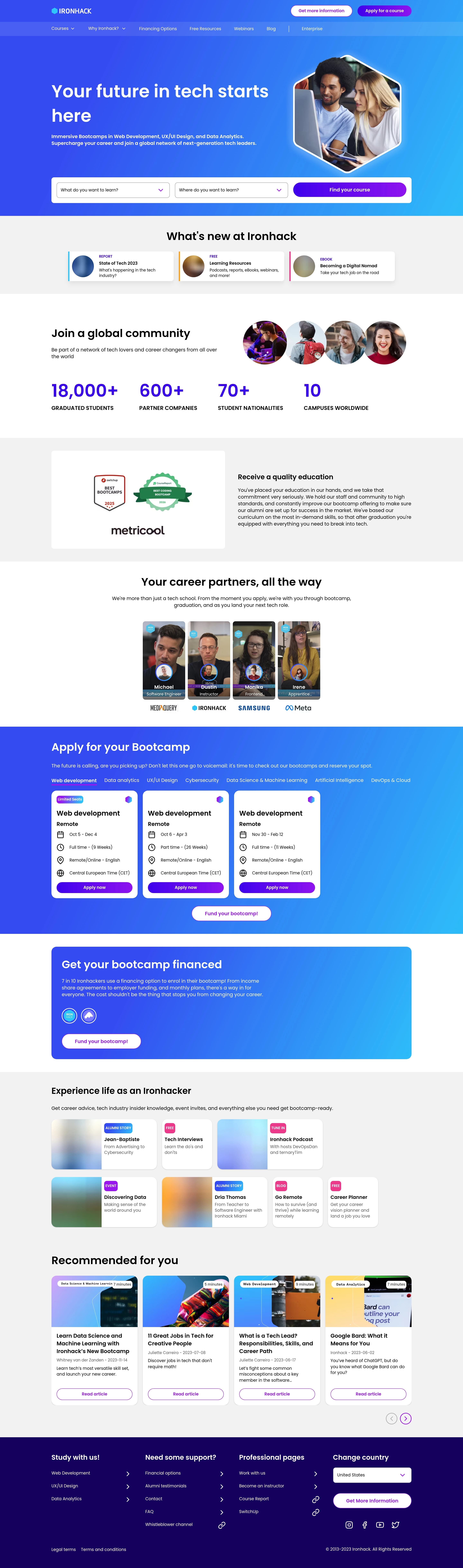Ironhack — 교육 플랫폼 웹사이트 디자인 레퍼런스
