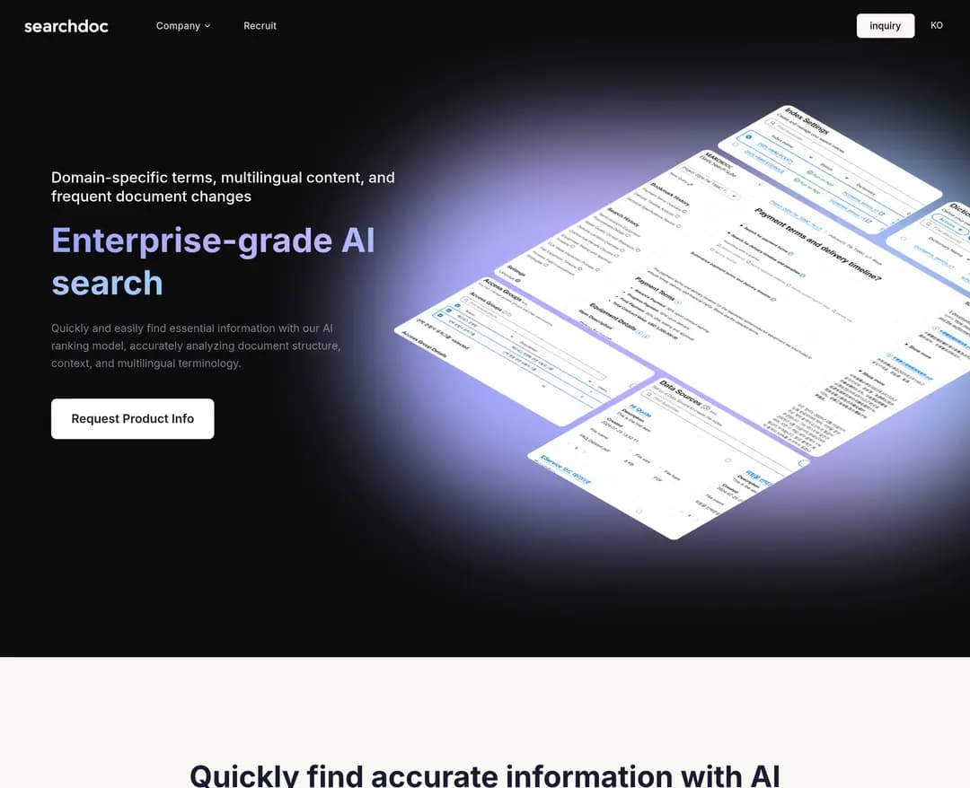 Enterprise-grade Search Solution Powered by Generative AI for Exceptional Search Quality — IT/스타트업 플랫폼 웹사이트 디자인 레퍼런스