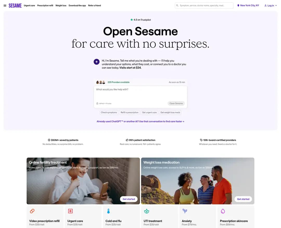 Sesame — 병원/의료 플랫폼 웹사이트 디자인 레퍼런스