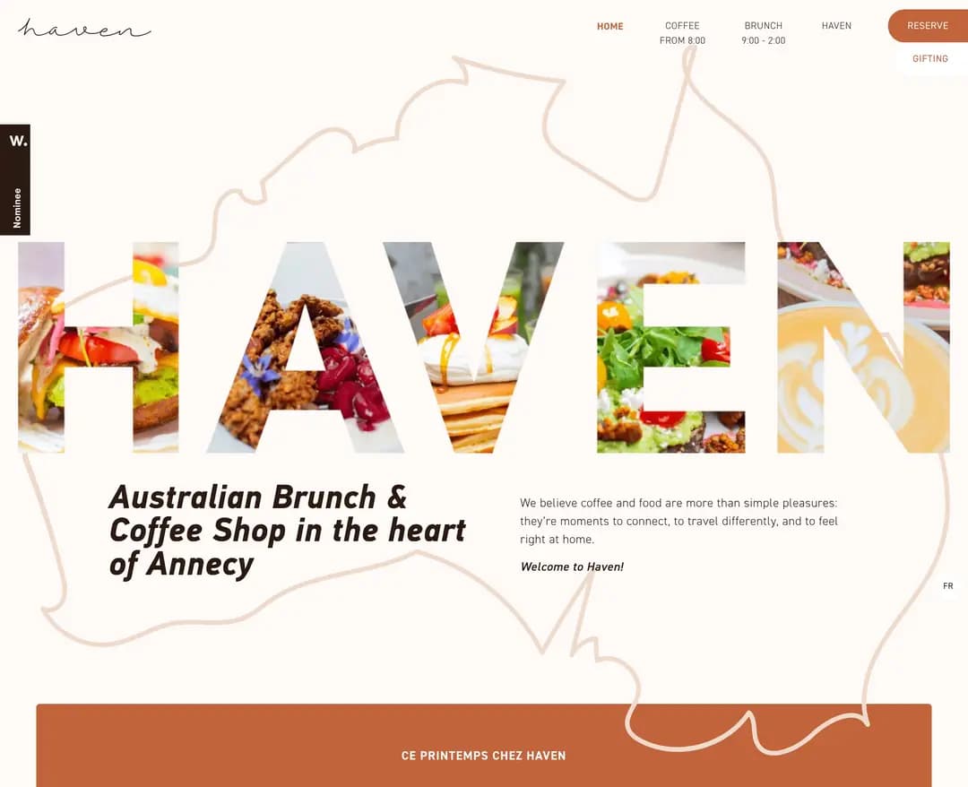Haven Annecy — 카페/음식 랜딩페이지 웹사이트 디자인 레퍼런스