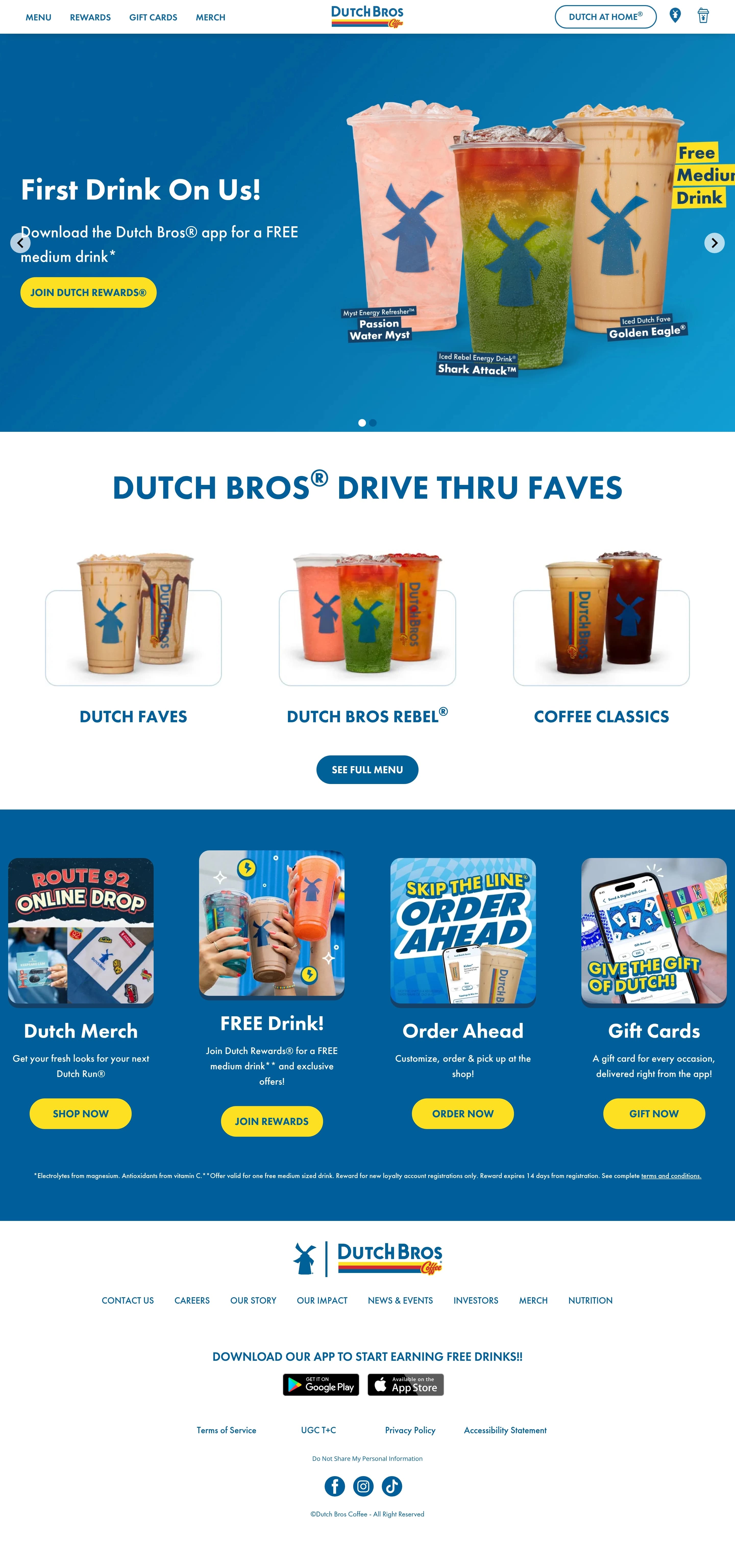 Dutch Bros Coffee — 카페/음식 쇼핑몰 웹사이트 디자인 레퍼런스