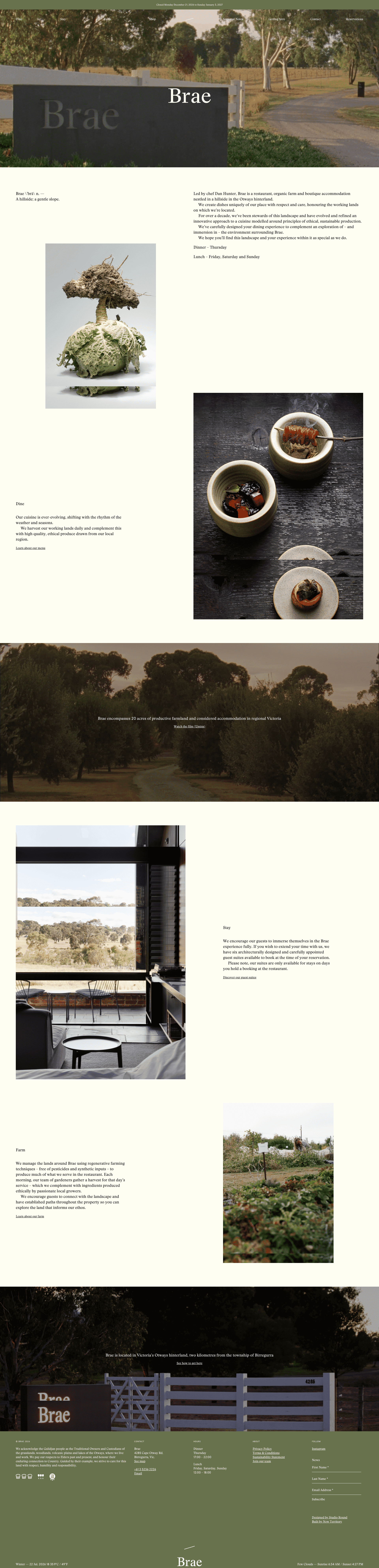 Brae — 카페/음식 소개 웹사이트 디자인 레퍼런스 스크린샷 1