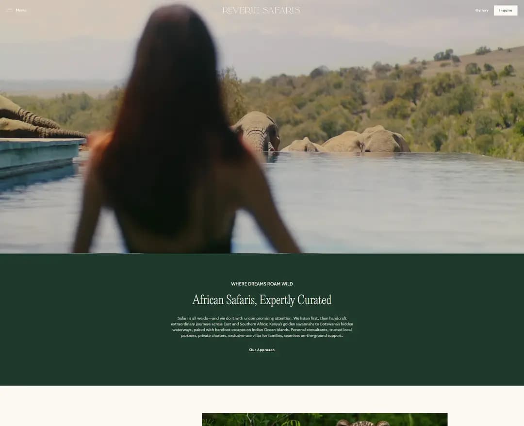 Luxury African Safaris | Reverie Safaris — 여행/호텔 랜딩페이지 웹사이트 디자인 레퍼런스