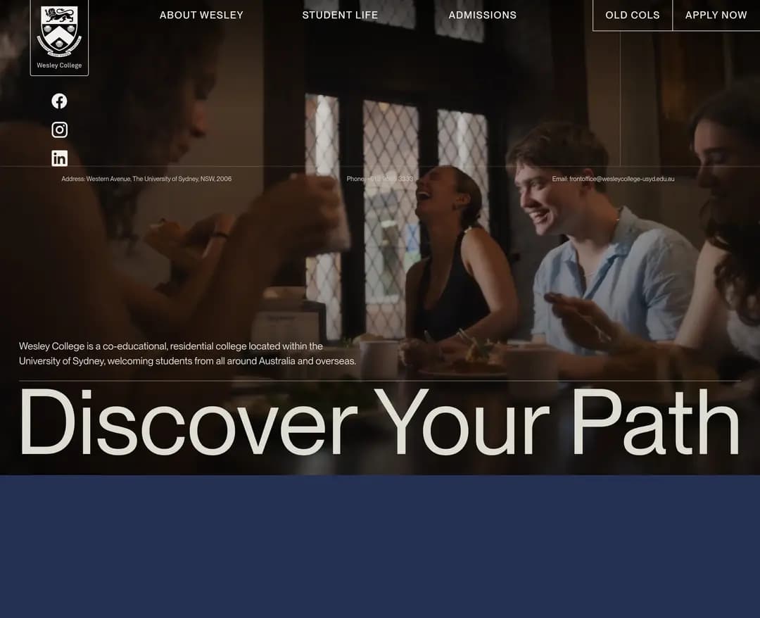 Wesley College | Residential College at the University of Sydney — 교육 랜딩페이지 웹사이트 디자인 레퍼런스