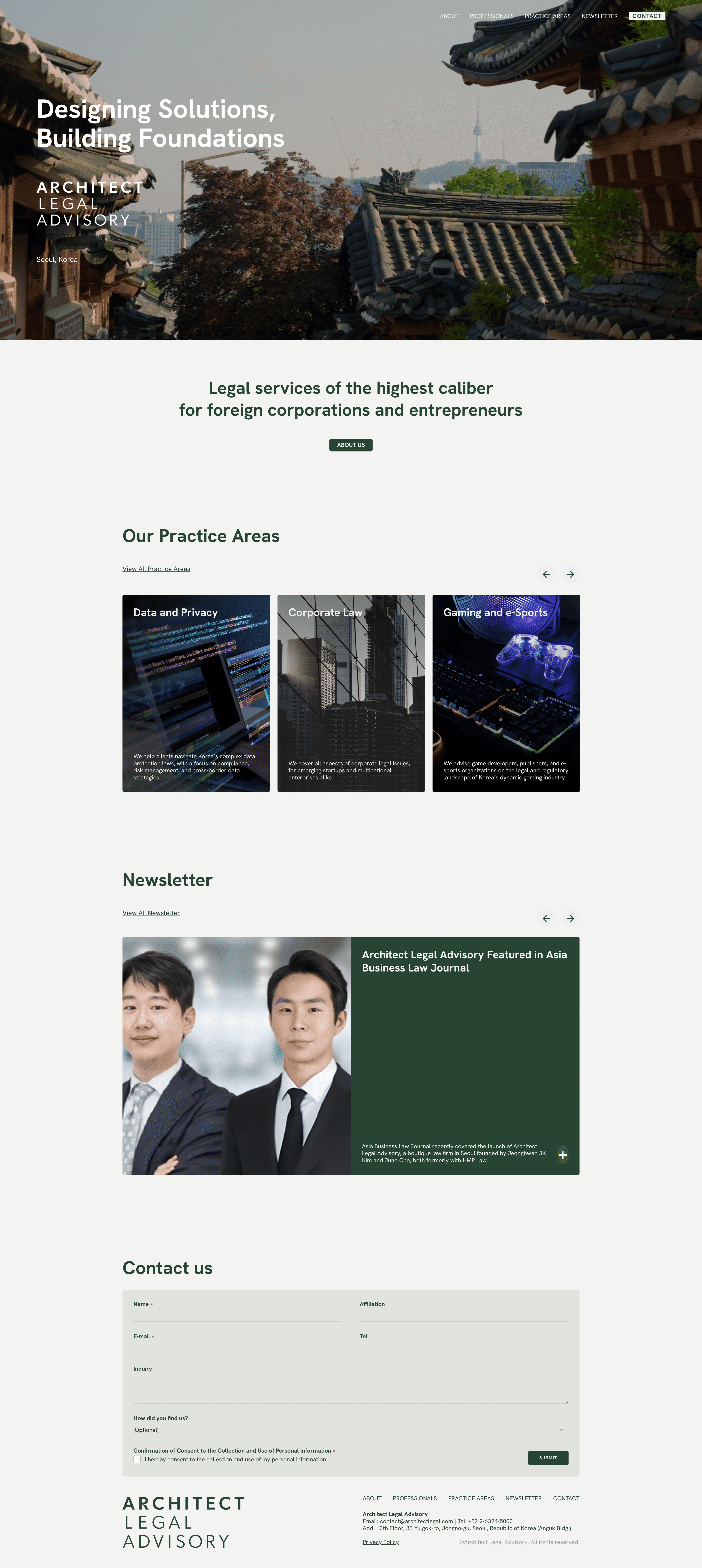 Architect Legal Advisory — 법률/세무 소개 웹사이트 디자인 레퍼런스 스크린샷 1