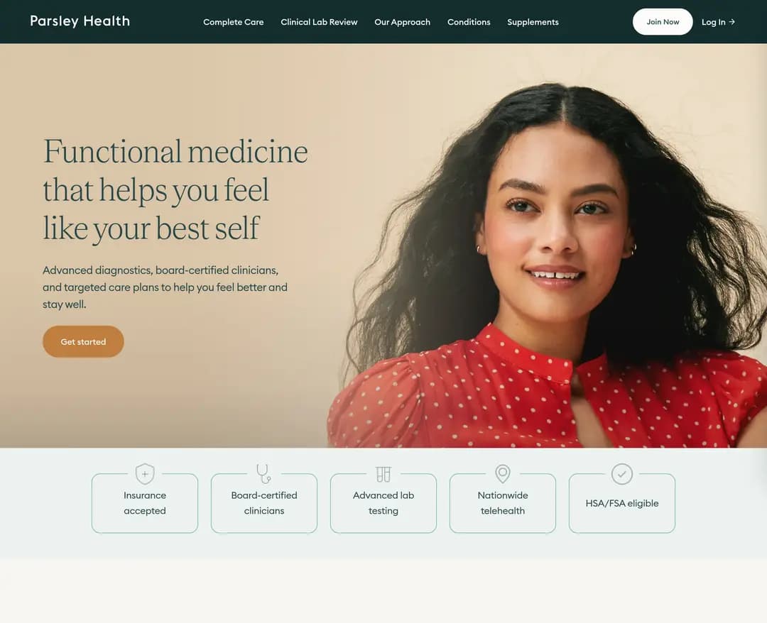 Parsley Health — 병원/의료 소개 웹사이트 디자인 레퍼런스