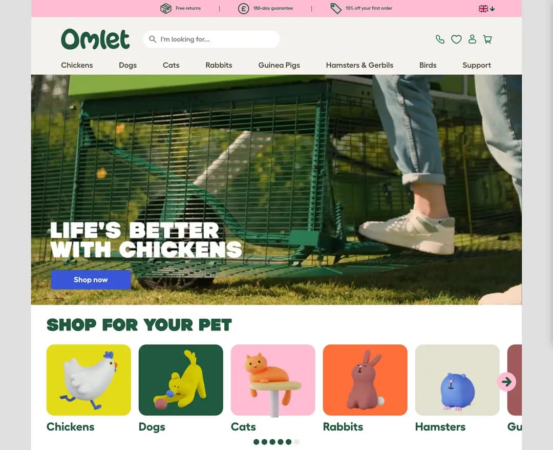 Omlet | Remarkable pet products designed to bring you closer — 반려동물 쇼핑몰 웹사이트 디자인 레퍼런스