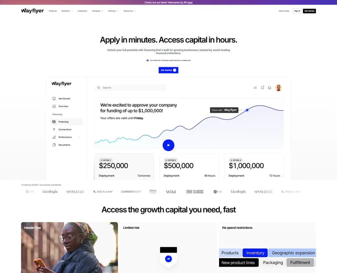 Wayflyer — 금융/부동산 브랜드/기업 웹사이트 디자인 레퍼런스