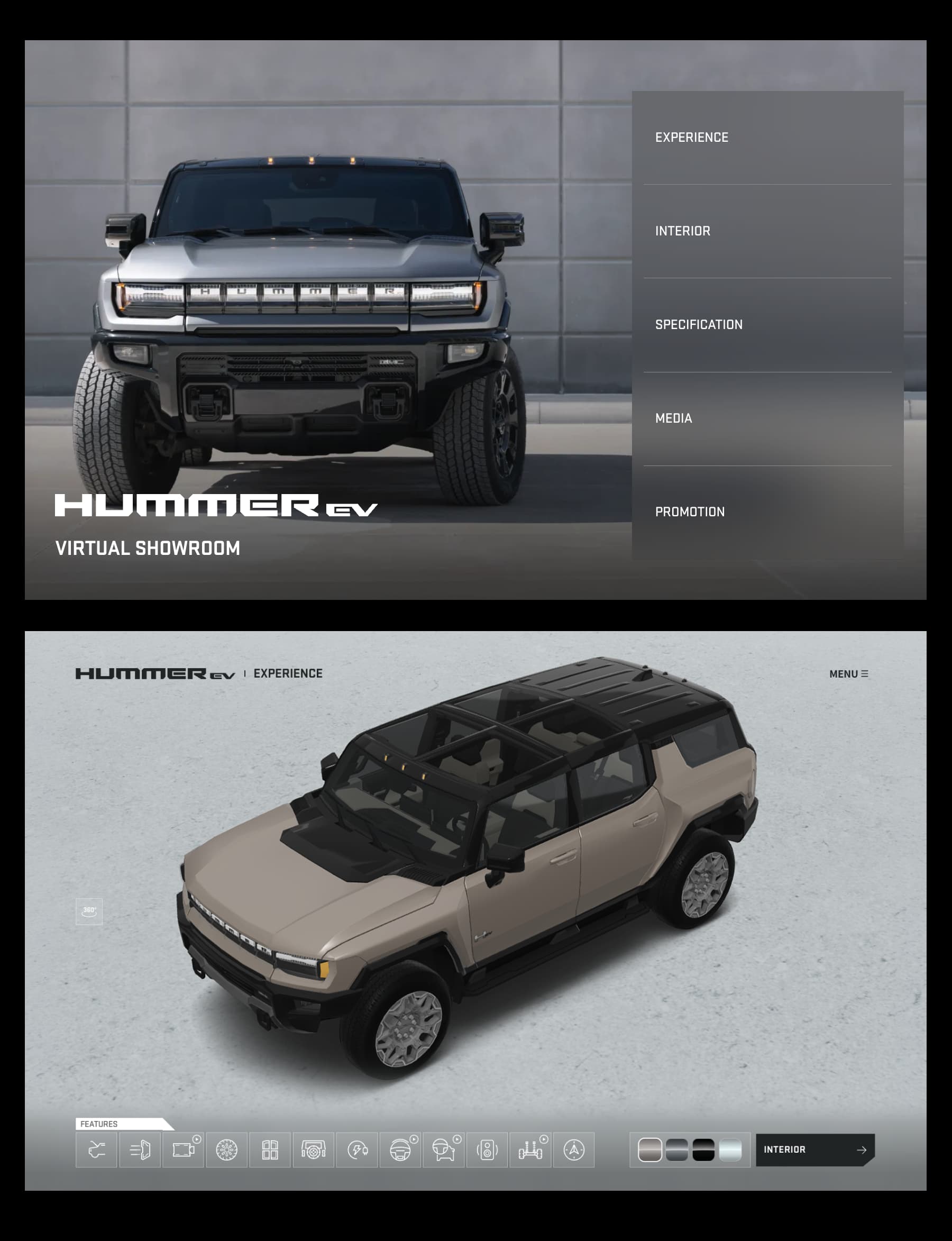GMC Hummer EV 버추얼 쇼룸 — 기타 랜딩페이지 웹사이트 디자인 레퍼런스 스크린샷 1
