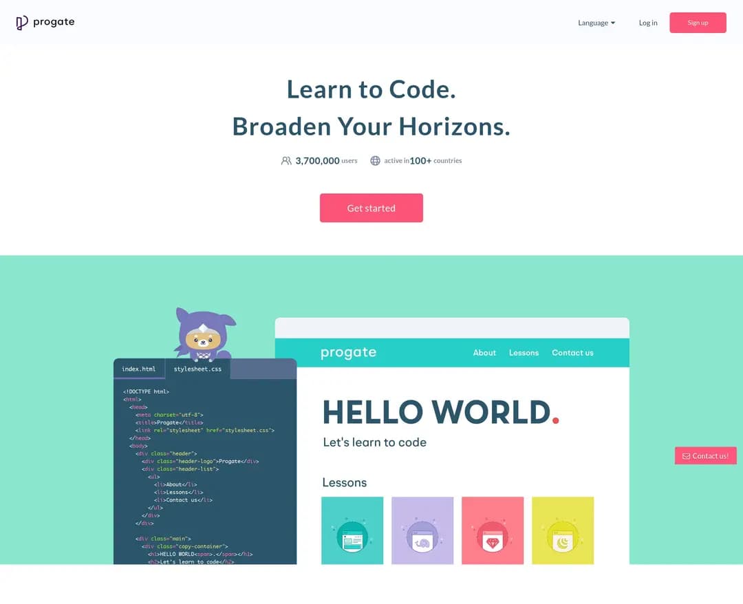 Progate — 교육 플랫폼 웹사이트 디자인 레퍼런스