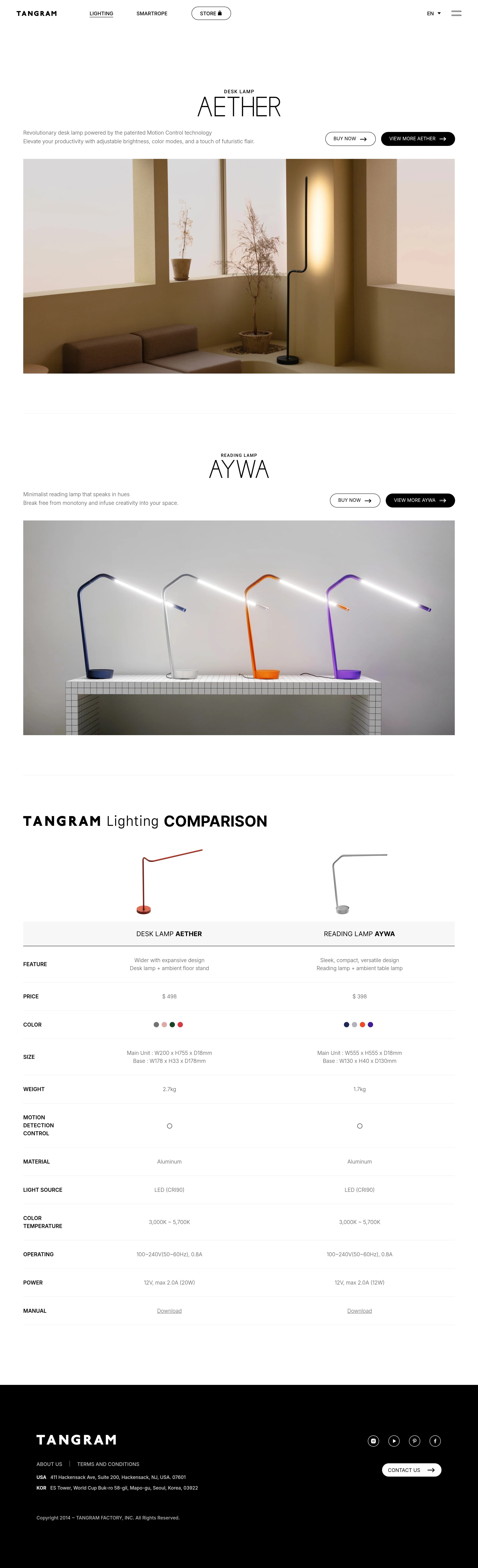 TANGRAM LIGHTING — 인테리어/가구 쇼핑몰 웹사이트 디자인 레퍼런스