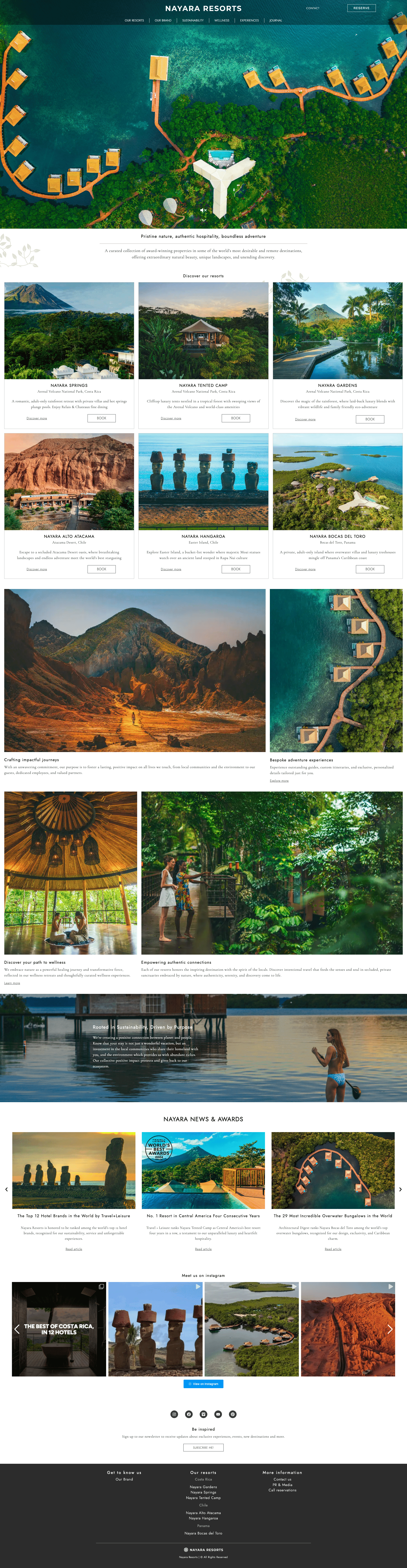 Nayara Resorts — 여행/호텔 랜딩페이지 웹사이트 디자인 레퍼런스 스크린샷 1