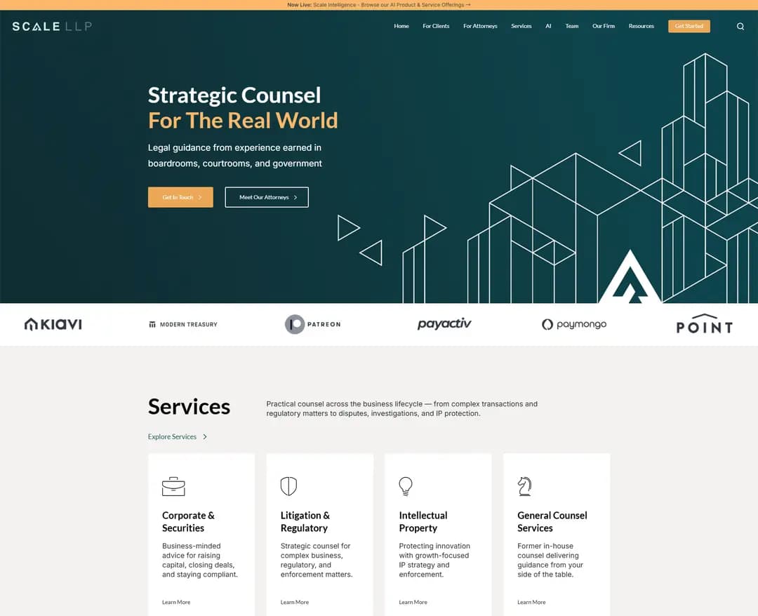 Scale LLP — 법률/세무 소개 웹사이트 디자인 레퍼런스