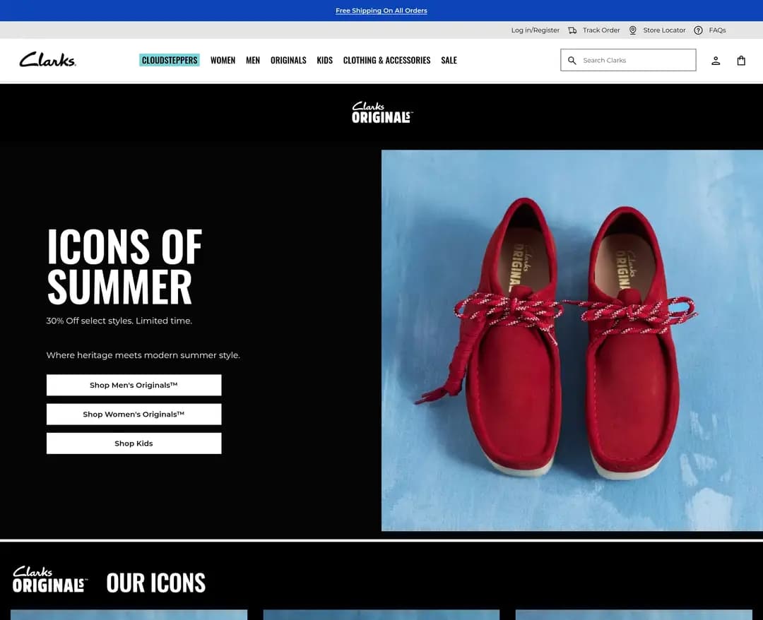 Clarks Originals — 패션 쇼핑몰 웹사이트 디자인 레퍼런스