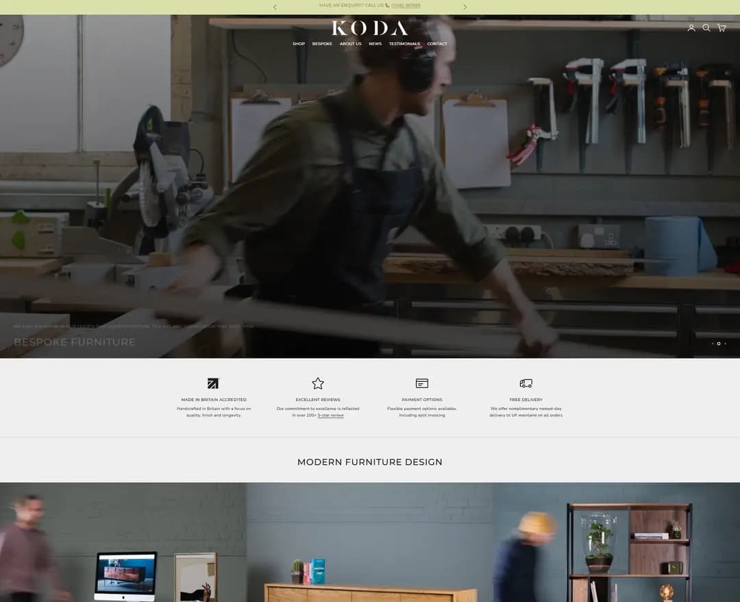 KODA Studios — 인테리어/가구 쇼핑몰 웹사이트 디자인 레퍼런스
