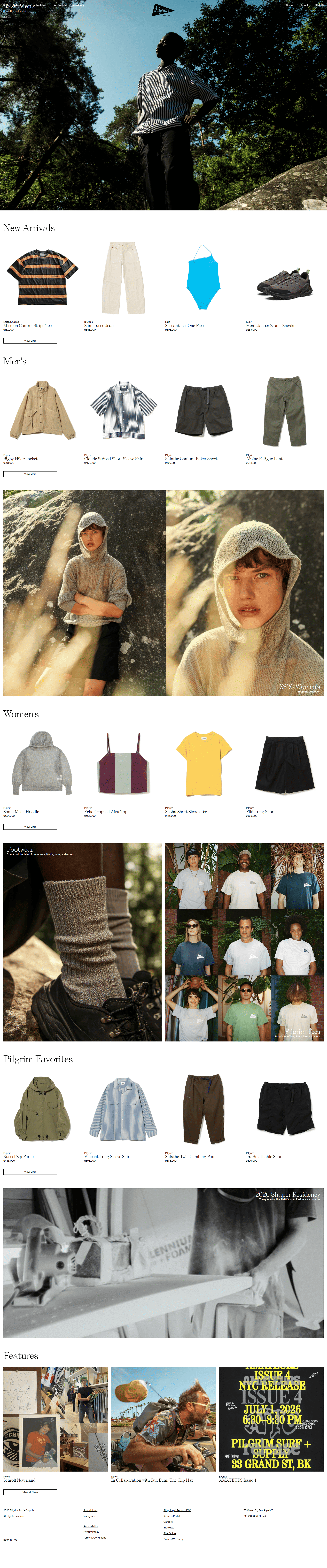 Pilgrim Surf+Supply — 패션 쇼핑몰 웹사이트 디자인 레퍼런스 스크린샷 1