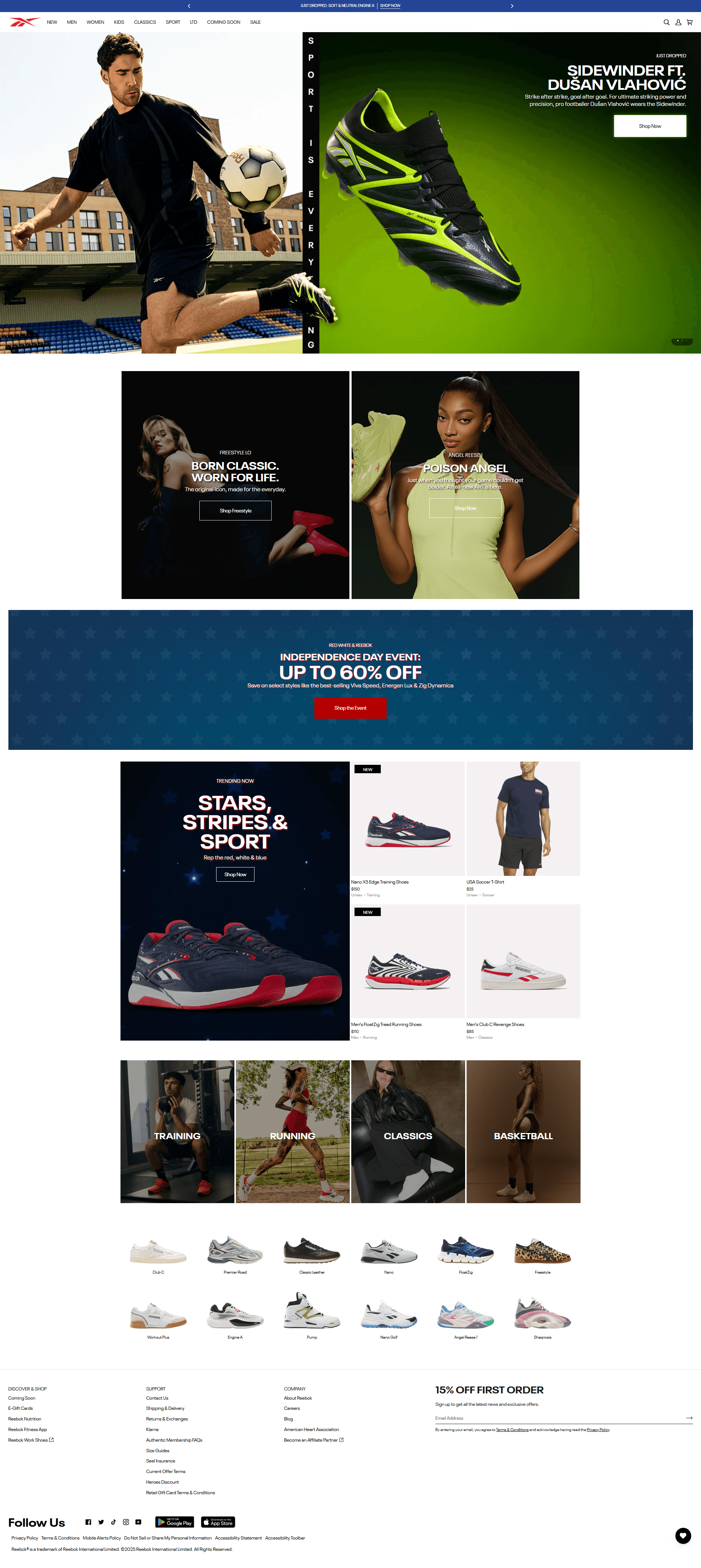 Reebok — 패션 쇼핑몰 웹사이트 디자인 레퍼런스 스크린샷 1