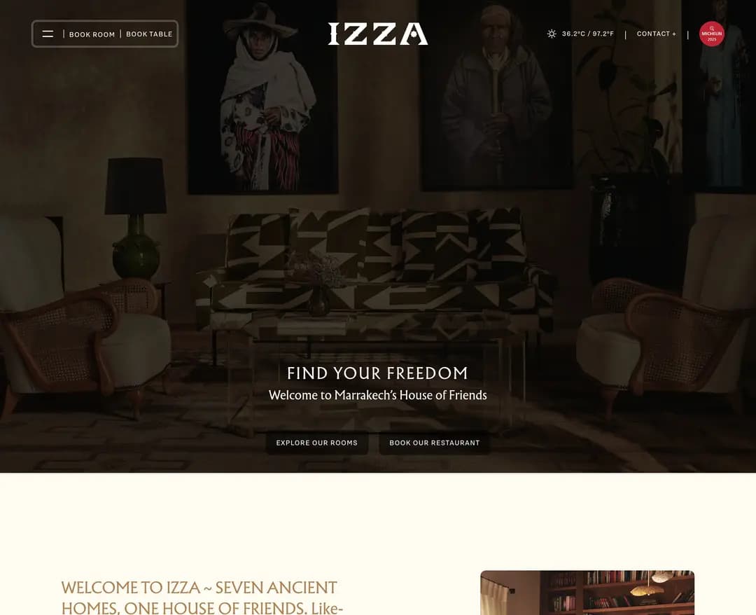 IZZA Marrakech — 여행/호텔 랜딩페이지 웹사이트 디자인 레퍼런스