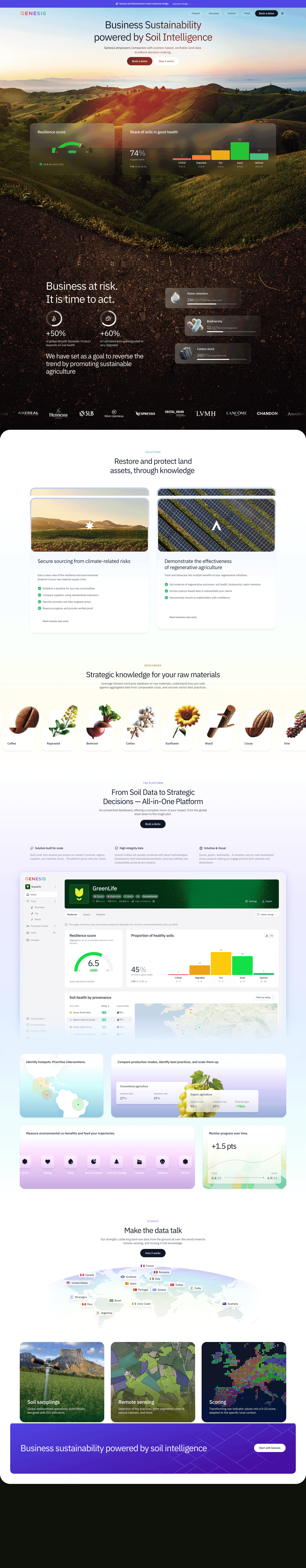Genesis Soil Intelligence — IT/스타트업 플랫폼/서비스 웹사이트 디자인 레퍼런스 스크린샷 1