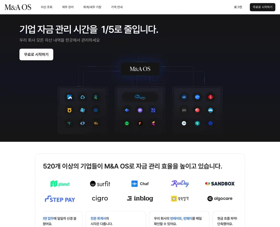 M&A OS — 금융/부동산 플랫폼 웹사이트 디자인 레퍼런스