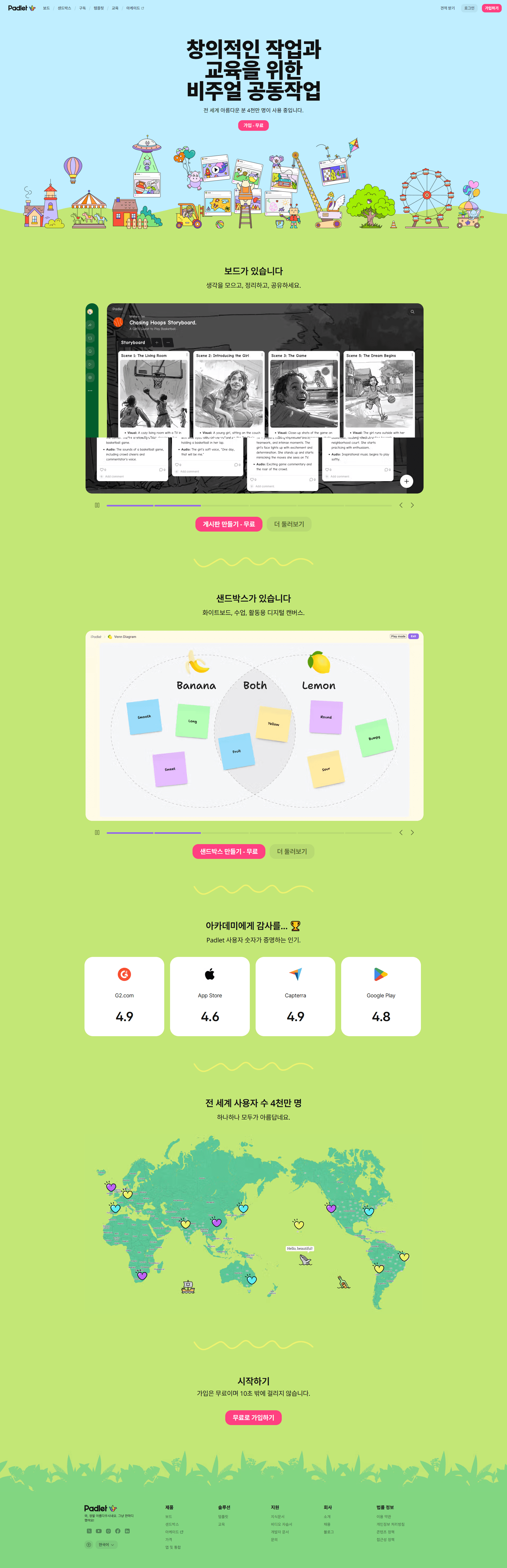 padlet.com — 기타 플랫폼/서비스 웹사이트 디자인 레퍼런스 스크린샷 1