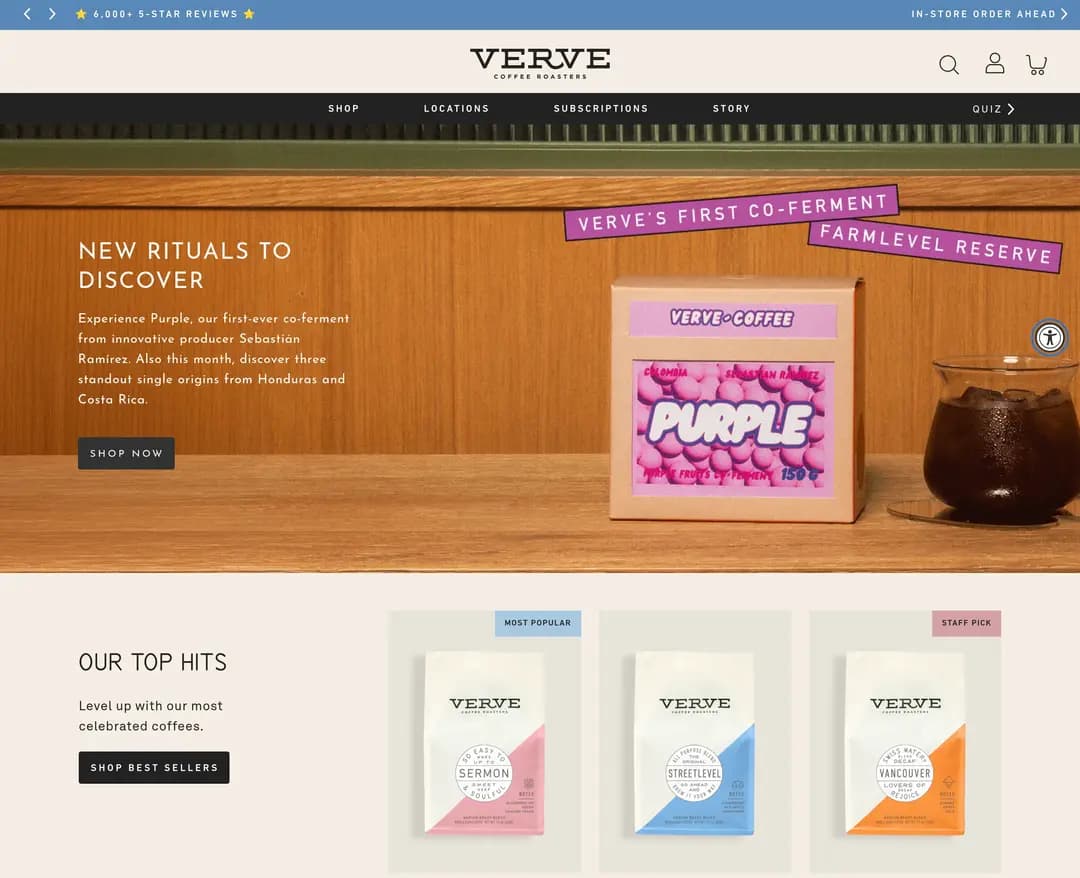 Verve Coffee Roasters — 카페/음식 쇼핑몰 웹사이트 디자인 레퍼런스